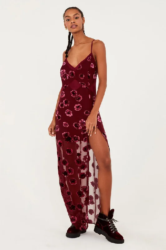 women's wrinkle-resistant dressesFOR LOVE & LEMONS-SOPHIE VELVET FLORAL MAXI DRESS