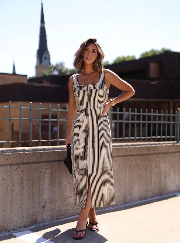 women's tall dressesStriped Twill Maxi Dress