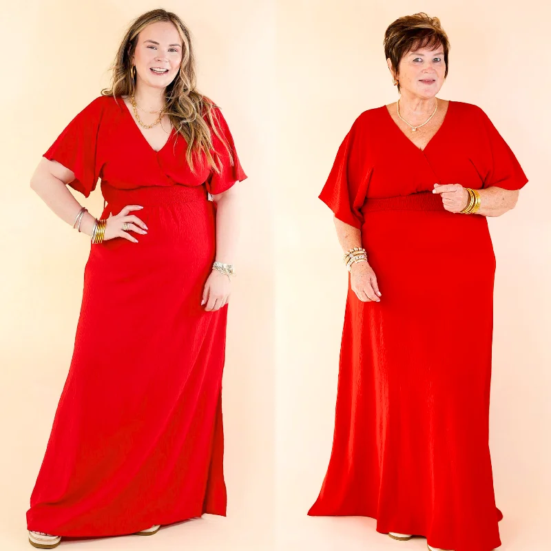 women's sheath dressesWildly In Love V Neck Maxi Dress with Smocked Waist in Red