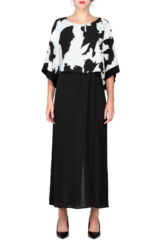 women's sustainable dressesSCANDINAVIA-Batwing Black and White Maxi Dress