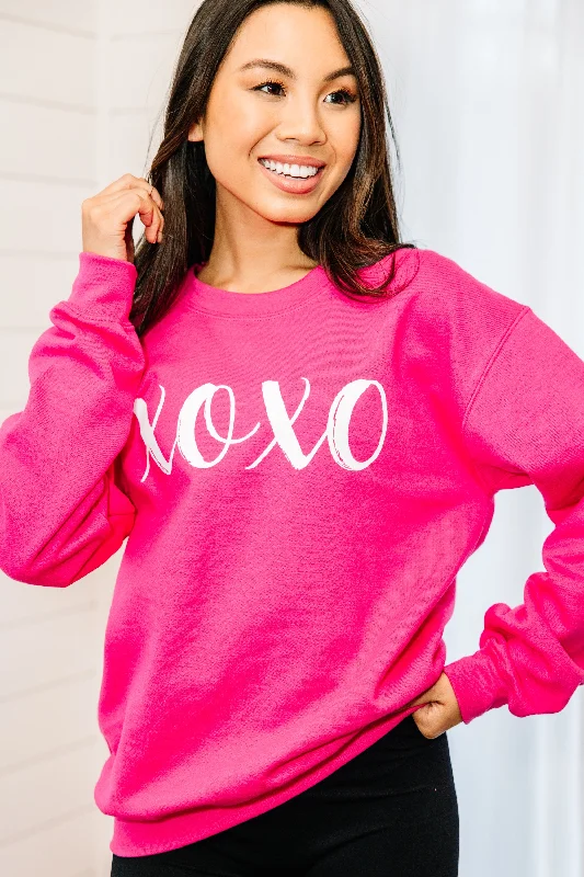 women's tops for everyday eleganceHugs And Kisses Heliconia Pink Graphic Sweatshirt