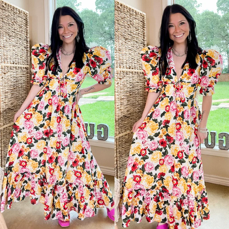 women's ruffle dressesBuddyLove | Miranda Puff Sleeve Maxi Dress in Vanity Floral Print