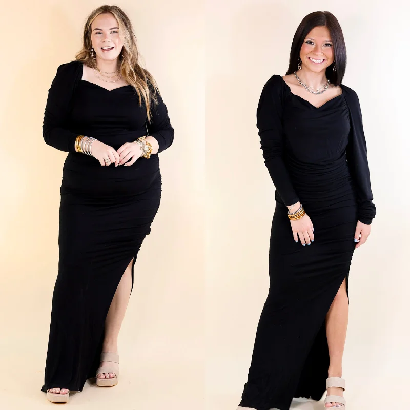 Short-Sleeve DressClassy Girl Long Sleeve Sweetheart Neckline Maxi Dress in Black