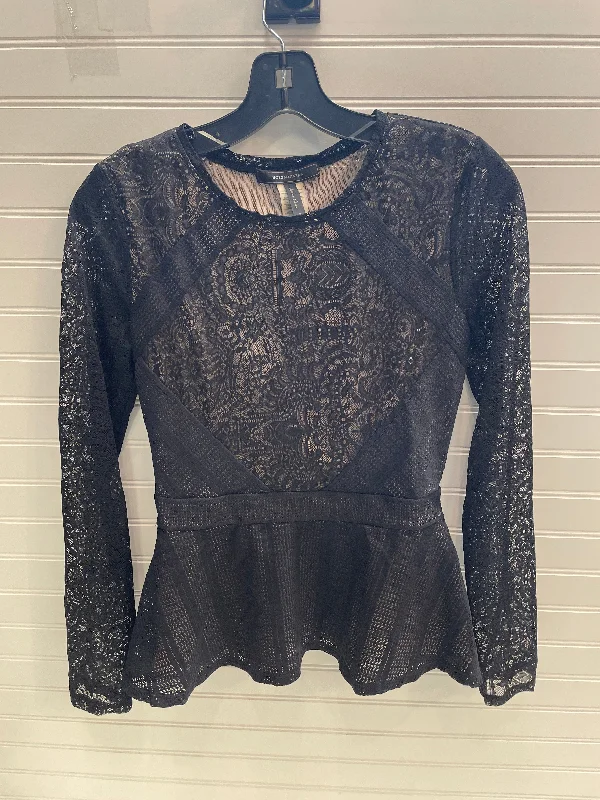 women's tops with ruffled hemsTop Long Sleeve By Bcbgmaxazria In Black, Size: S