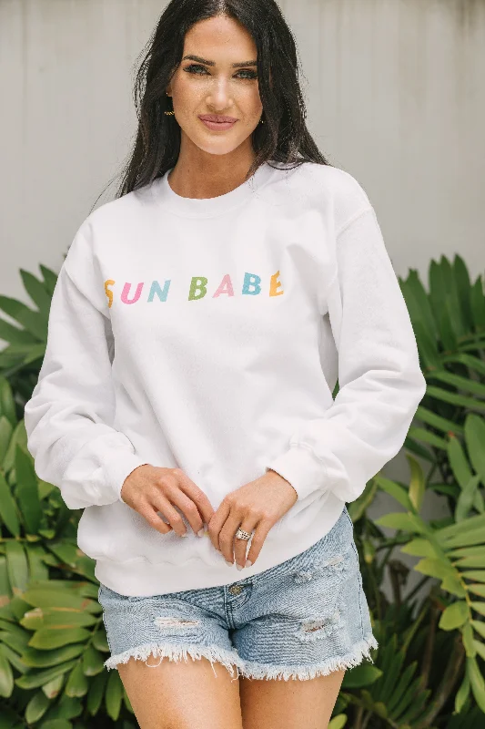 women's tops for mixing and matching with different bottomsSun Babe White Graphic Sweatshirt