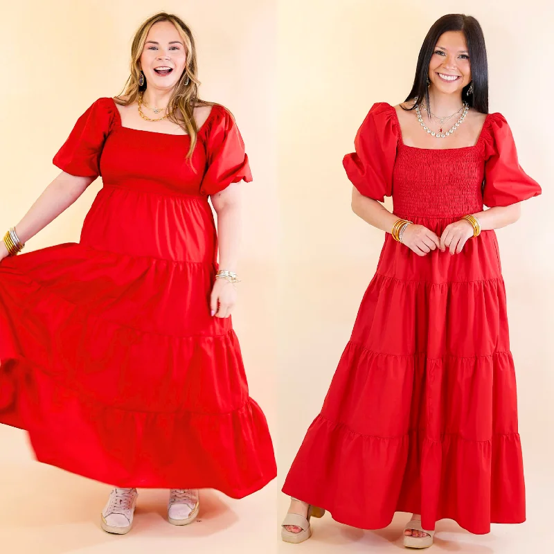 women's silk dressesSantorini Sunshine Short Balloon Sleeve Maxi Dress in Red