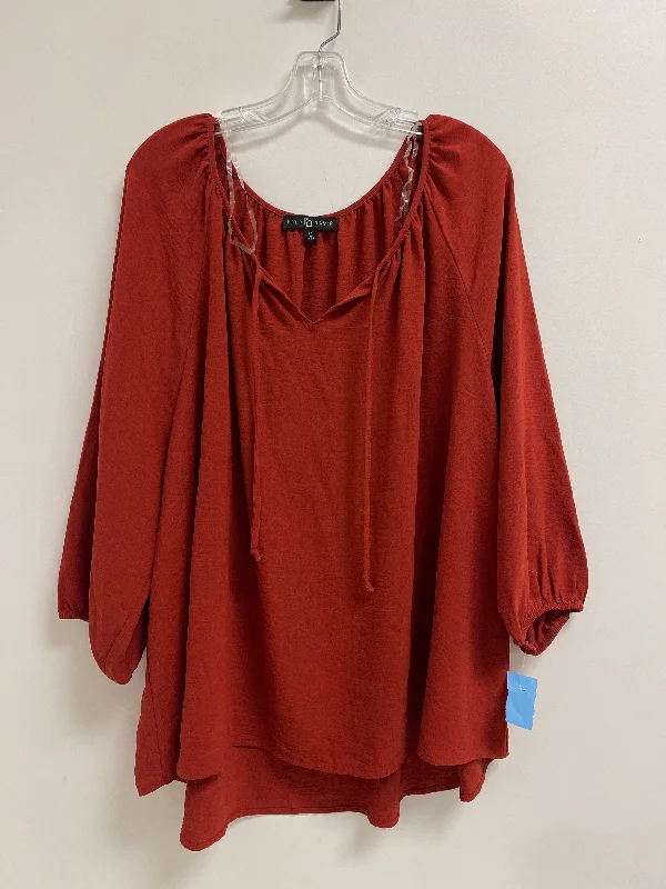 women's tops for cozy nights inTop Long Sleeve By Fred David In Orange, Size: 3x