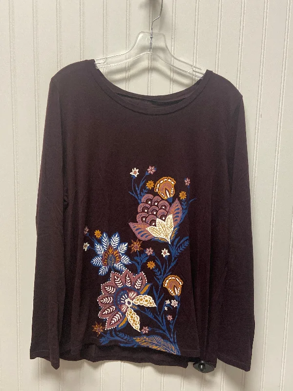 women's tops with embroidery detailsTop Long Sleeve By Loft In Purple, Size: L