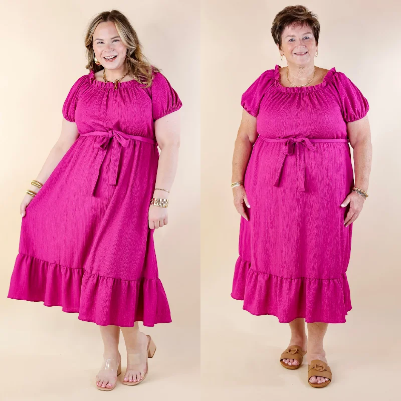 women's cinched-waist dressesFabulous Fusion Maxi Dress with Puff Sleeve in Berry Pink