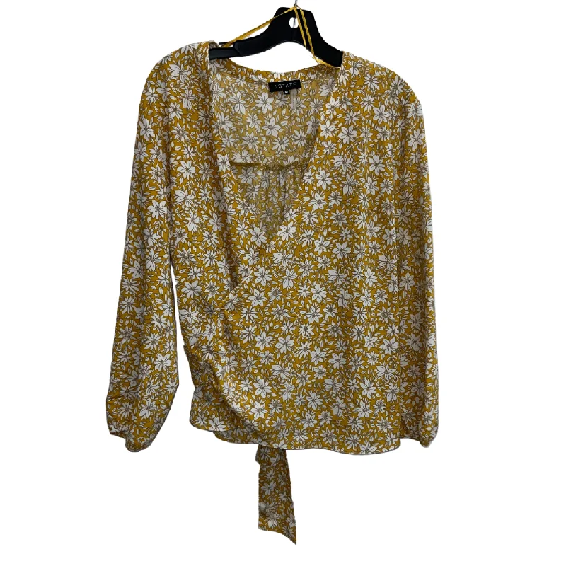 women's tops with floral printsTop Long Sleeve By 1.state In White & Yellow, Size: M