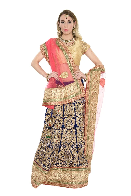 Solid Color DressMagnificent Royal Blue Gold and Pink Indian Wedding Lehenga-SNT11127