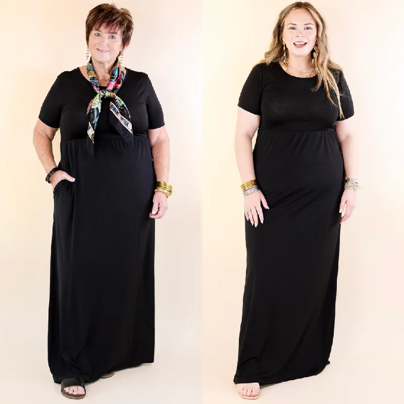 Organza DressJust Landed Short Sleeve Babydoll Maxi Dress in Black