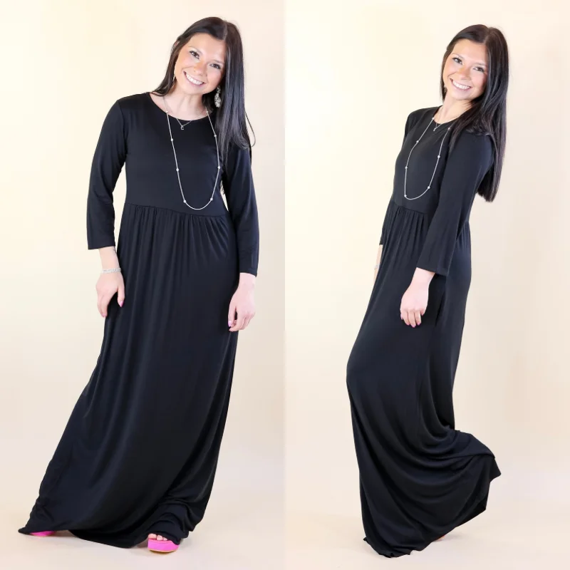 women's mother of the bride dressesLast Chance Size Small | Picture Perfect Solid Maxi Dress in Black