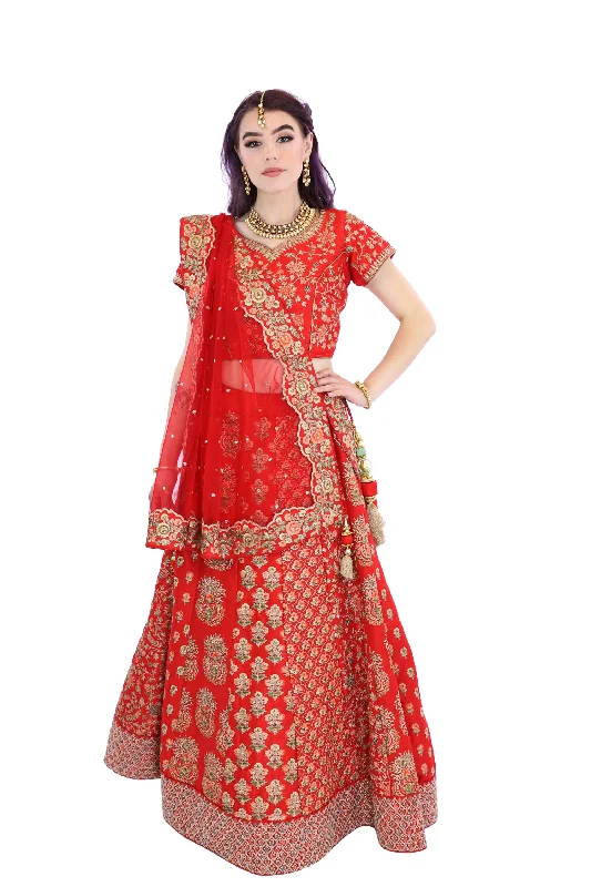 Button-Down DressLuxurious Red Indian Bridal Wedding Lehenga - SNT11062