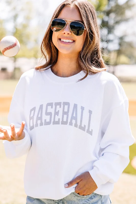 women's tops for fashion-forward individualsBaseball White Corded Graphic Sweatshirt