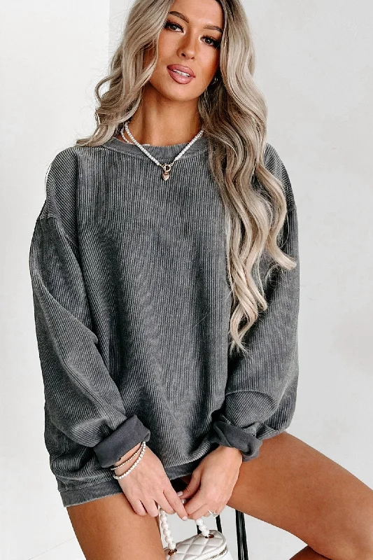 women's tops for smart casual looksNanaMacs Corded Crewneck Sweatshirt (Charcoal)