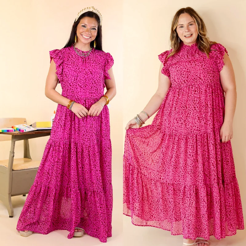 Beaded DressSettle The Score Leopard Print Maxi Dress in Magenta Pink