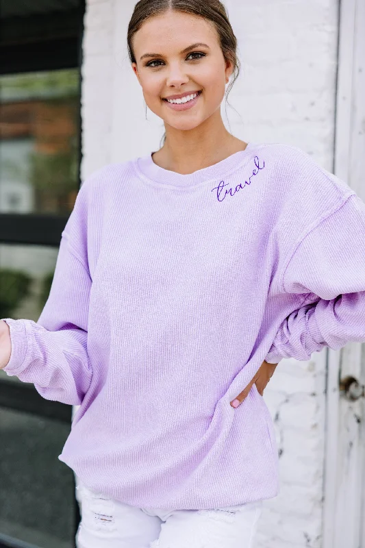 women's tops for glamorous eveningsTravel Lilac Purple Graphic Corded Sweatshirt