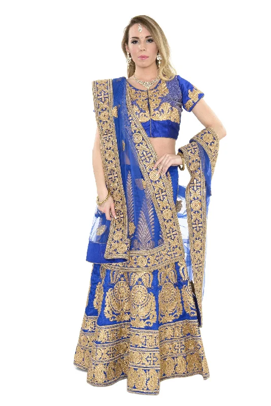 Metallic DressMagnificent Royal Blue and Gold Indian Wedding Lehenga- SNT11124