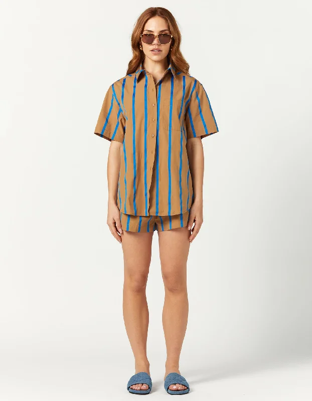 cozy women's tops for fall and winterBrentwood Shirt - Brown/Blue Stripe