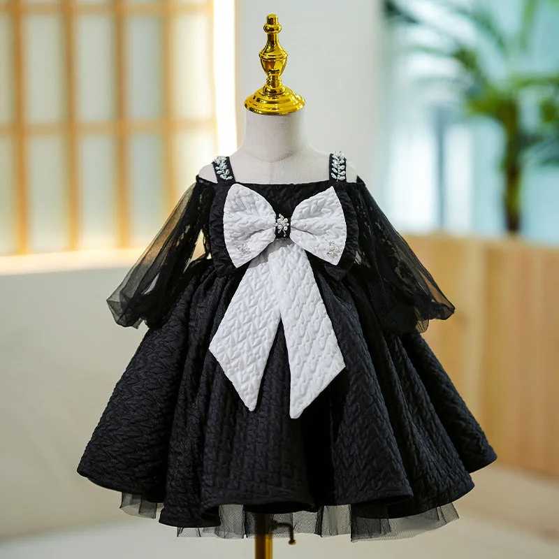 women's trendy dressesLittle Girl Dress Toddler Black Summer Princess Bow Knot Fluffy Party Dress