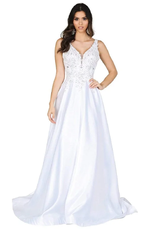 Floral DressDancing Queen - 139 Embellished Plunging V-Neck Wedding Gown