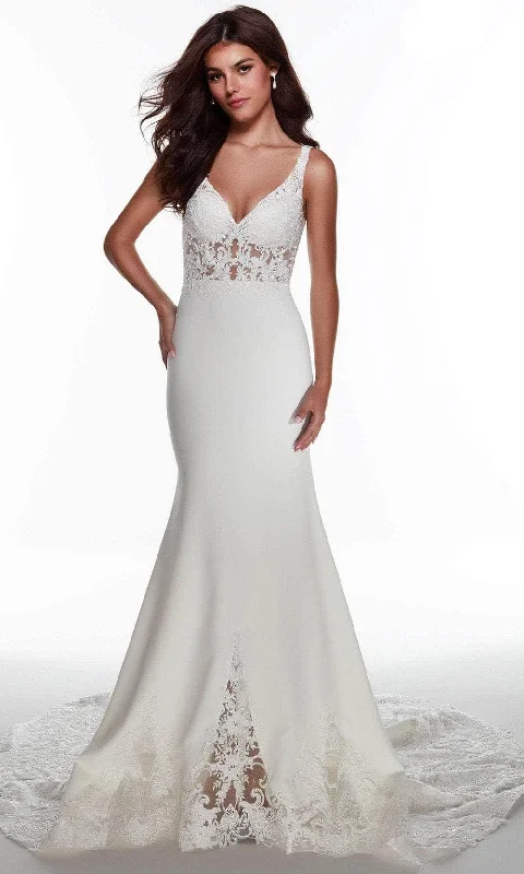 women's hourglass figure dressesAlyce Paris 60946 - Embroidered Plunging V-neck Wedding Gown