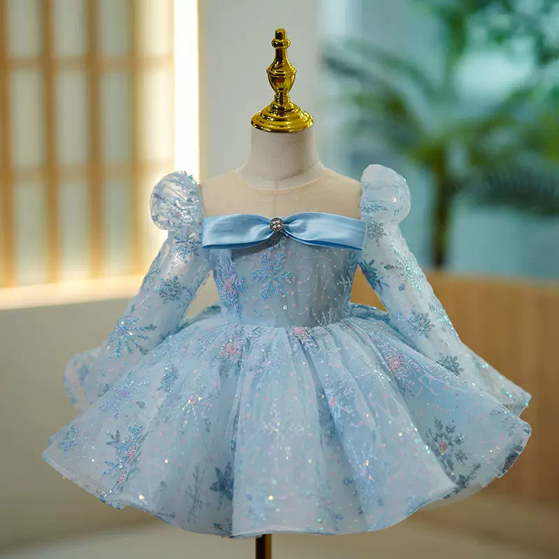 women's easy-to-wear dressesFlower Girl Dress Toddler Summer Long Sleeve Sequin Snowflake Fluffy Birthday Party Dress