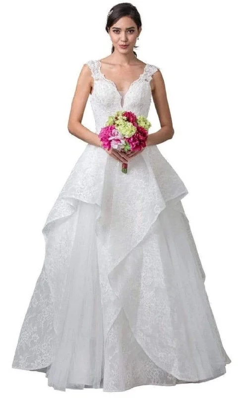 women's glam dressesAspeed Bridal - W2375 Lace Floral Layered Wedding Dress