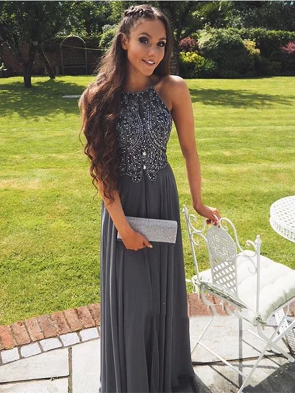 women's vintage dressesCustom Made A Line Grey/Gray Backless Chiffon Prom Dresses, Backless Bridesmaid Dresses, Wedding Party Dresses, Backless Evening Dresses