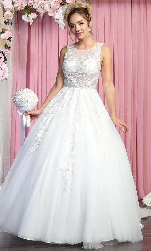 Laced-Up DressMay Queen RQ7900 - Sleeveless Illusion Jewel Neckline Wedding Dress