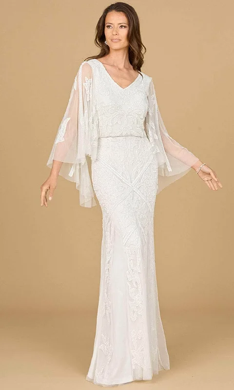 Sequined DressLara Dresses 51186 - Sheer Cape Sleeve Wedding Dress