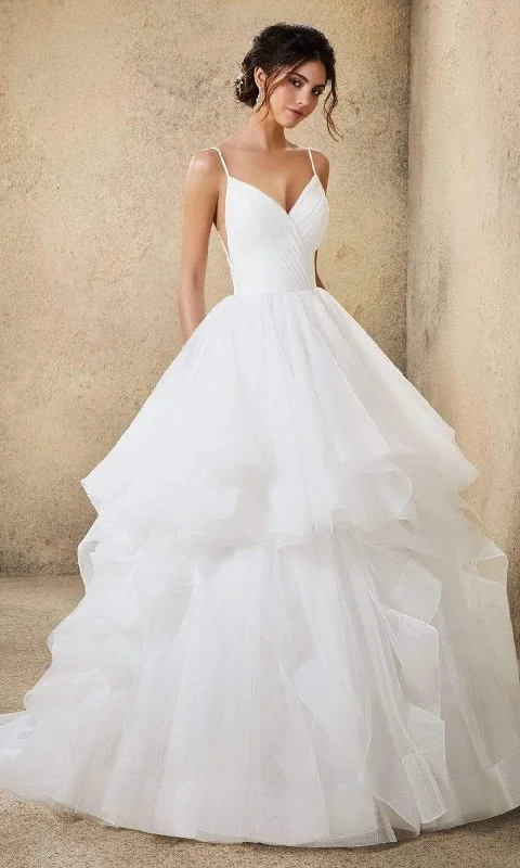 women's travel dressesMori Lee Bridal - 5776 Ravenna V-Neck Tiered Ruffle Wedding Ballgown