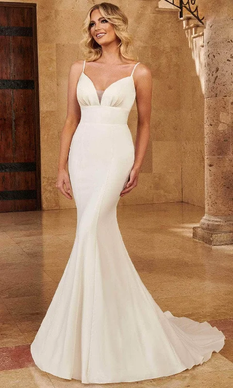 Spaghetti Strap DressMary's Bridal MB2127 - Sleeveless Deep V-Neck Wedding Gown