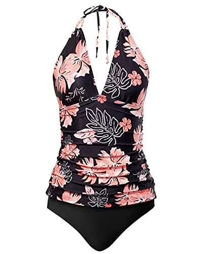 Eco-Friendly Female SwimwearTwo Piece Plus Size Halter V Neck Tankini