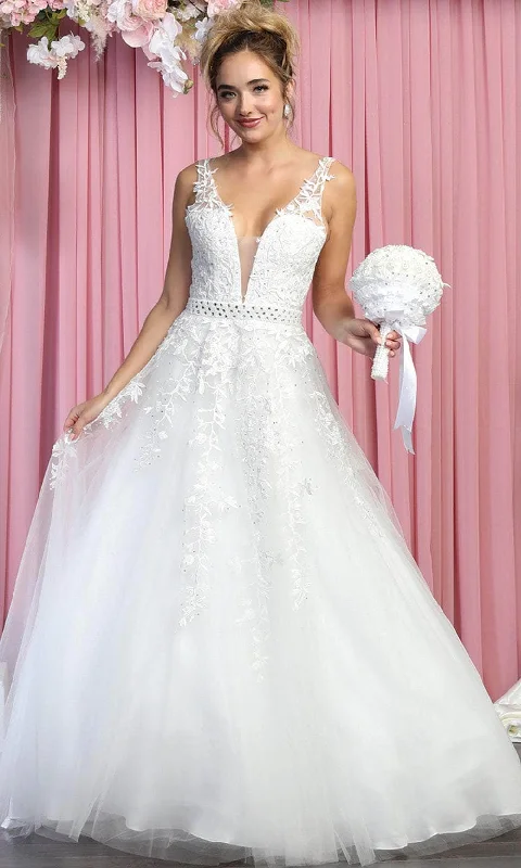 Bow-Tie DressMay Queen RQ7903 - Sleeveless Deep V-neck Wedding Dress