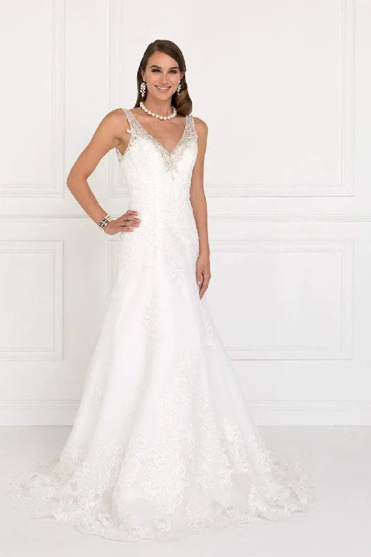 women's vintage dressesElizabeth K Bridal - GL2376 Jeweled V-neck Mesh A-line Wedding Gown