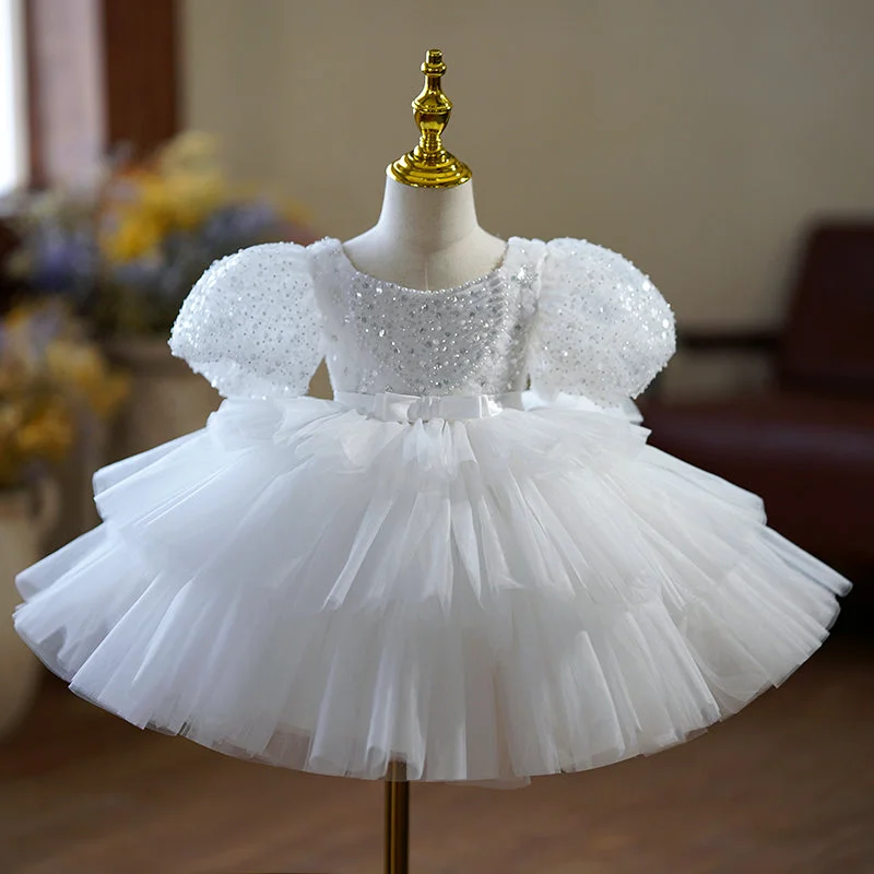 women's boho dressesToddler Prom Dress Flower Girl Dress Christening Princess Baptism Puff Sleeve Sequin Fluffy Party Dress