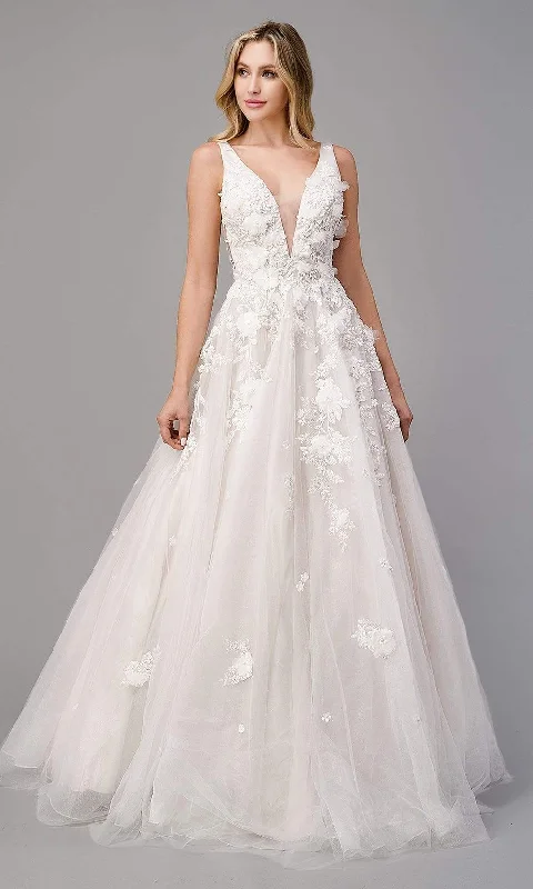 High-Neck DressAndrea and Leo - A1028W Plunging Neck Floral Wedding Dress