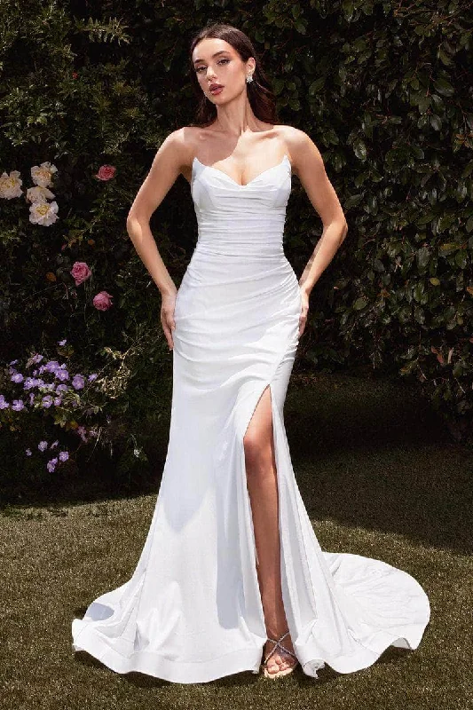 Zip-Up DressLadivine CD791W - Strapless Fitted Satin Wedding Dress