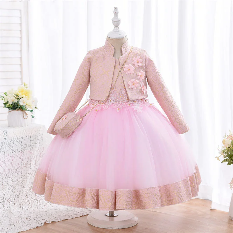 Cut-Out DressToddler Girl Birthday Party Dress Two-piece Puffy Long-sleeved Princess  Dress