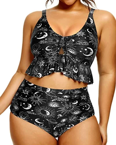 Comfy Kaftan FemaleKeyhole Flounce High Waisted Ruched Bikini-Black Sun And Moon