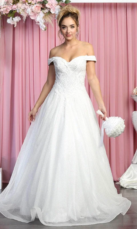 Satin DressMay Queen RQ7898 - Off-shoulder Sweetheart Neckline Wedding Gown