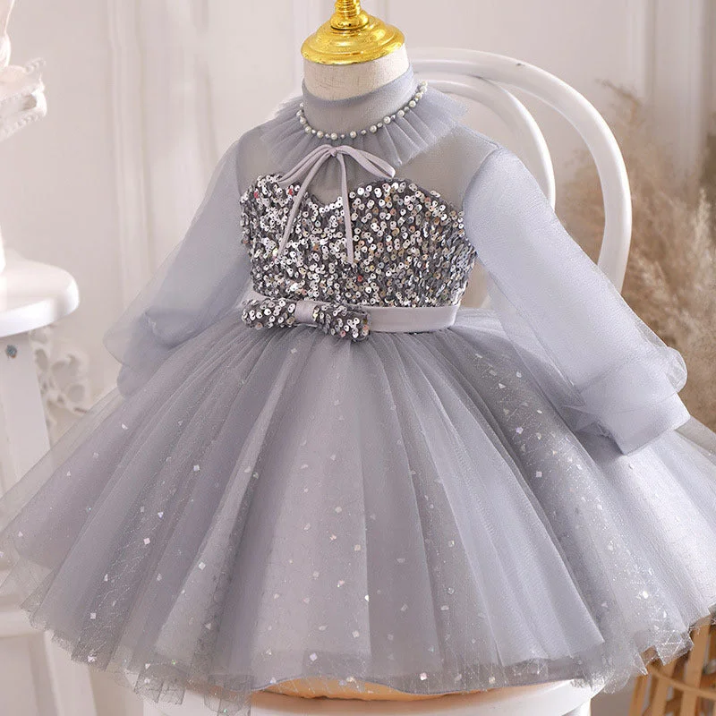 women's bodycon dressesGirls Birthday Party Dress Long Sleeve Sequin Flower Girl Puffy Pageant Princess Dress