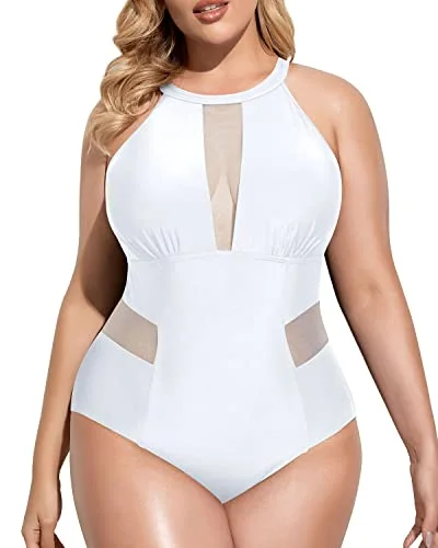 Monokini Female SwimwearElegant Cut Out One Piece Bathing Suit For Plus Size Women-White