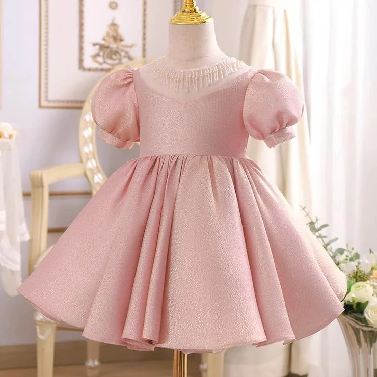 women's empire-line dressesFolwer Girl Dress Toddler Pegeant Puff Sleeves Pink Cute Puffy Princess Party Dress