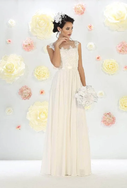 Bridesmaid DressMay Queen Bridal - Laced Illusion Jewel Wedding Dress MQ1428 - 1 pc Ivory In Size 6 Available