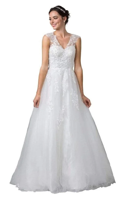 women's casual Friday dressesTrevi Collection Bridal - W2443 V Neck Classic Wedding Dress