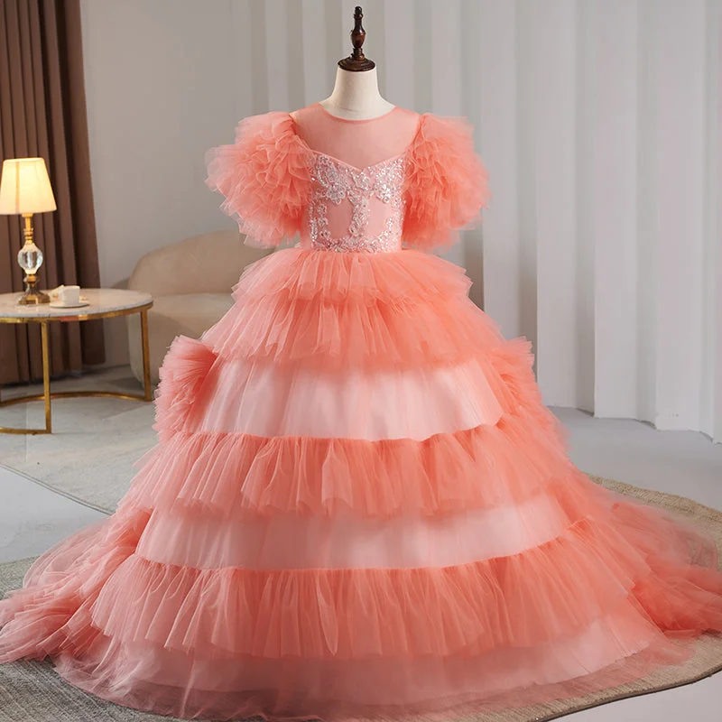 Bridesmaid DressGirl First Communion Little Girl Summer Pink Cake Fluffy Birthday Party Pageant Dress