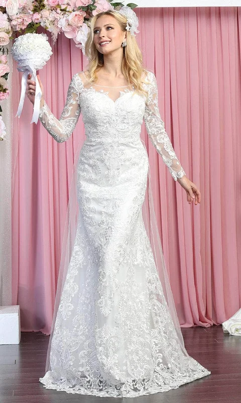 High-Low DressMay Queen RQ7894 - Long Sleeves Bateau Neckline Wedding Dress